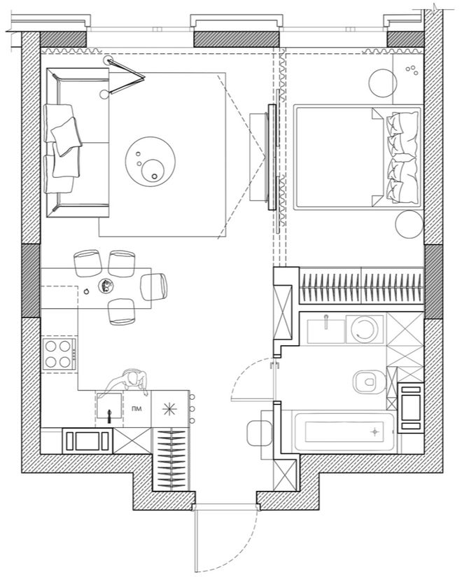 米博体育官网40㎡一居室用电视墙做隔断空间显大又有层次(图2)